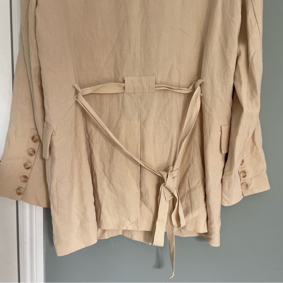 Free People "Olivia" Double Breasted Linen Blend Pebble/Sand Blazer - Picture 11 of 17